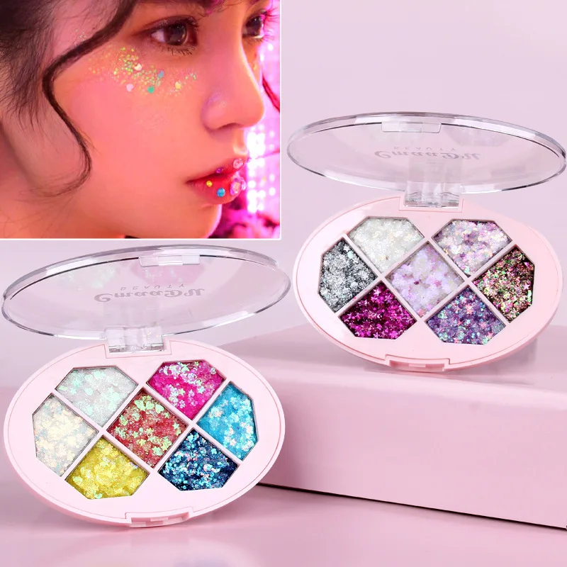 7 Colors Face Glitter Diamond Sequins Eyeshadow Five Pointed Star Fragment Moon Eyeshadow Shimmer Pigment Eyebrow Makeup Palette images - 5