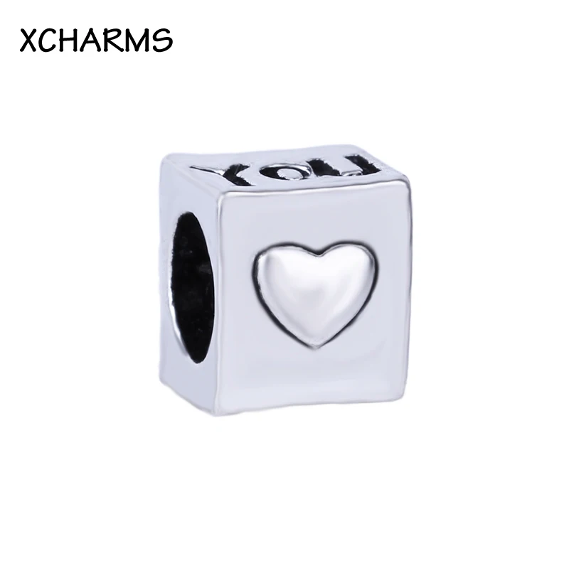 Love You Cube Charms Silver Color Beads DIY Beads Fit Original Pandora Charms Bracelets Women Fashion Jewelry Making