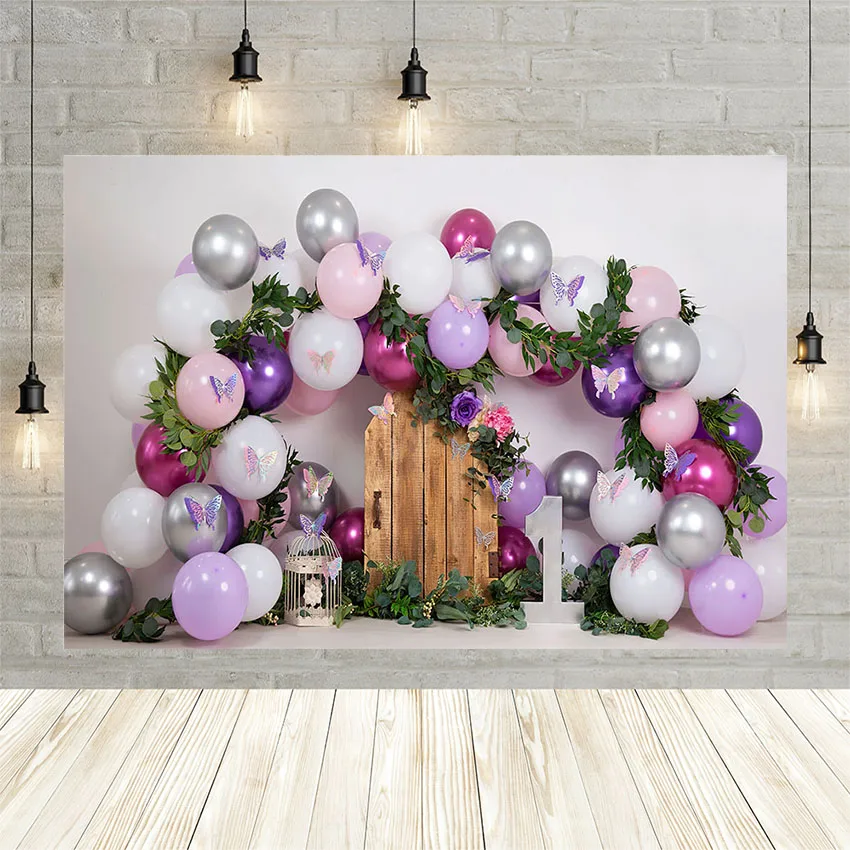 

Mehofond Spring Easter Photo Background Butterfly Balloons Green Plants Photography Backdrops Baby 1st Birthday Party Studio