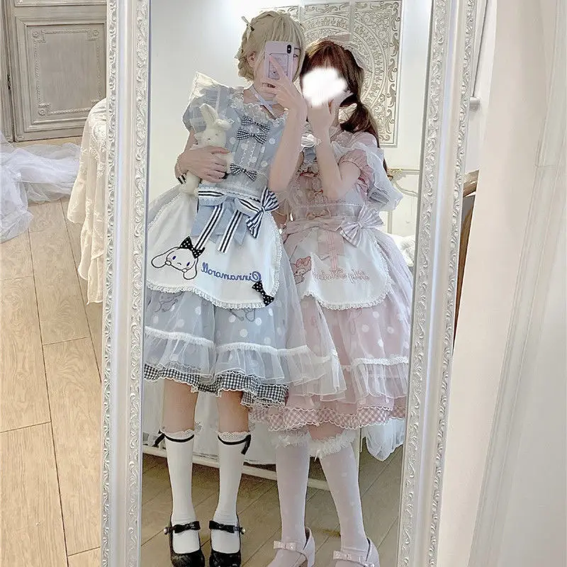 

Платье Sanrio My Melody Cinnamoroll в стиле "Лолита", милое платье с бантом для девочек, милое летнее платье в стиле "Лолита" с коротким рукавом, подарок на день рождения для девочек