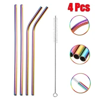 4pcs reusable stainless steel straws for kitchen bar accessories barware party cocktail metal drinking straw with cleaner brush