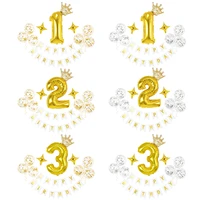 happy birthday banner balloon set golden 123 number balloons with crown gold silver confetti balloons birthday party supplies
