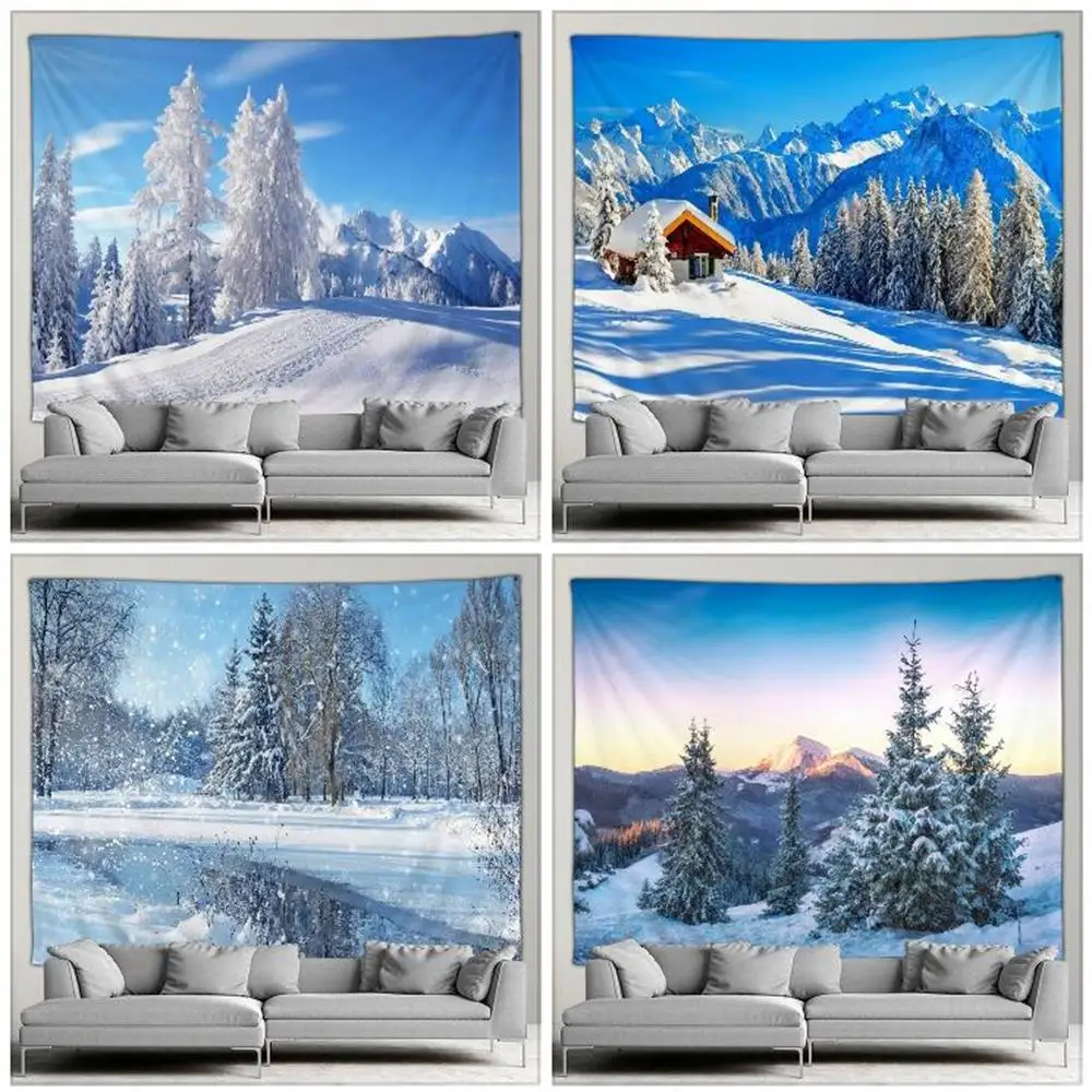 

На открытом воздухе, Зимний лес, снег, фотообои, рождественская елка, с Новым годом, спальня, патио, Настенная роспись, художественный Декор