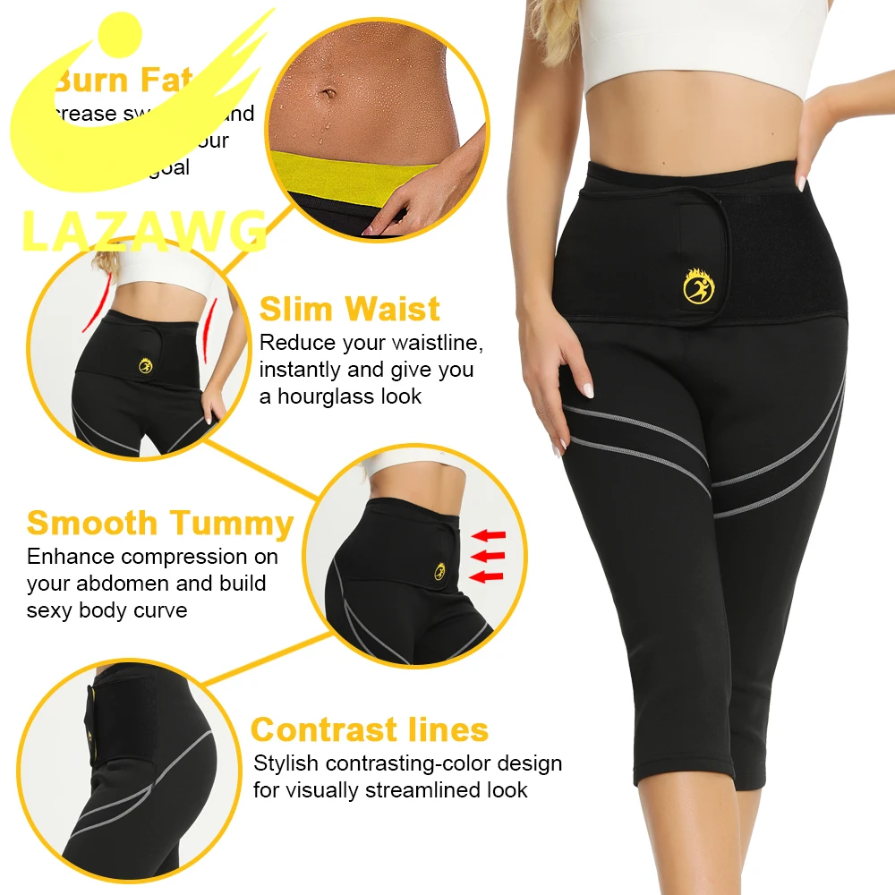LAZAWG  Women Hot Neoprene Shpewear Gym Sauna Workout Trousers Sauna Pants Sweat Leggings Slimming Shapers Waist Trainer