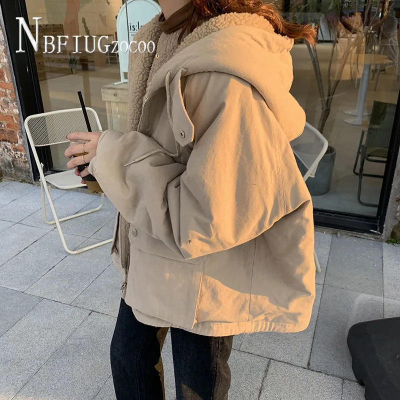 Double Side Can Wear Women Coat 2020 Winter Korean Loose Lining With Fluff Hooded Female Jacket