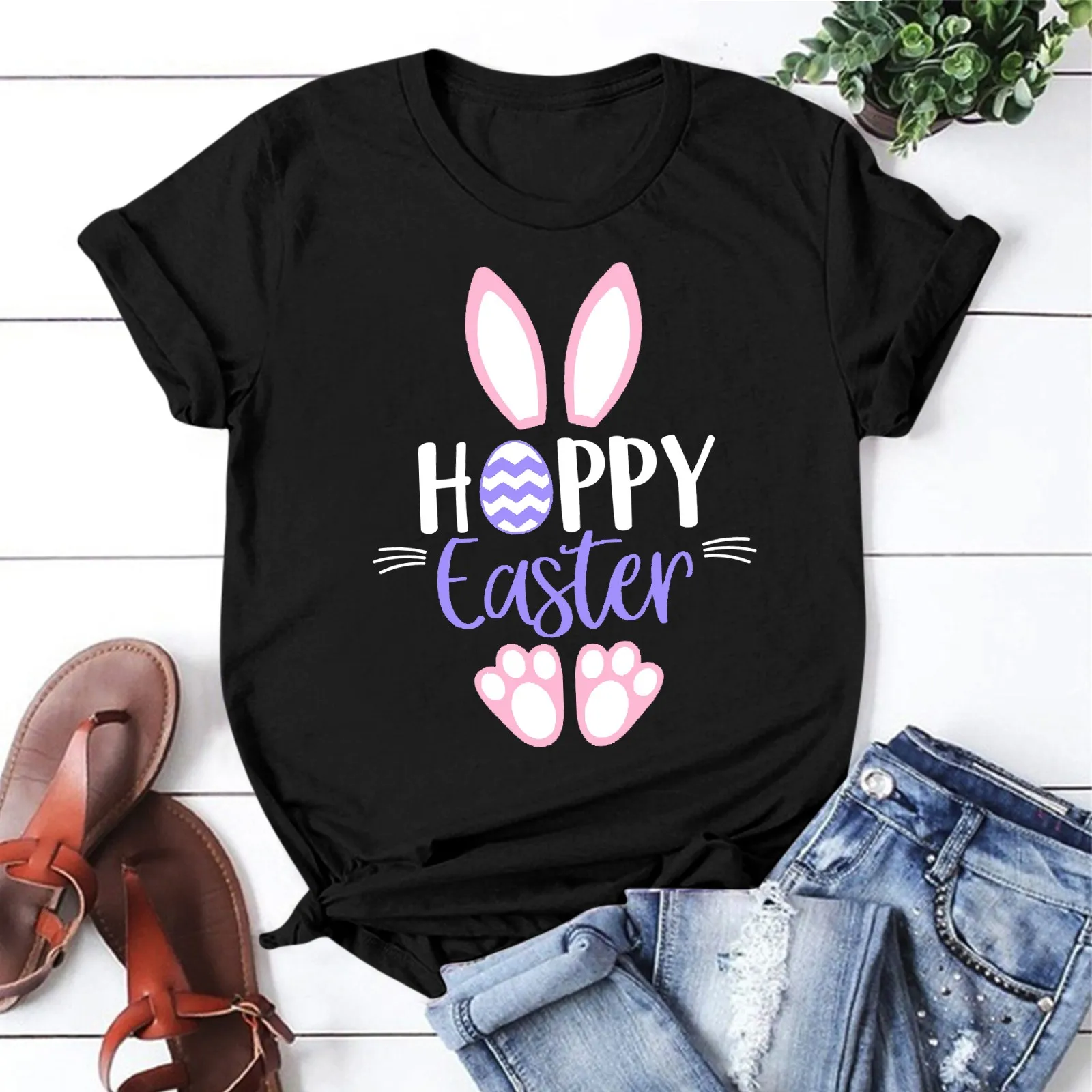 

Easter Bunny Shirt Women Short Sleeve Tees Fashion Crewneck Hipster Graphic Rabbit Tee Shirt Top Casual Easter Day Gift Tee Tops