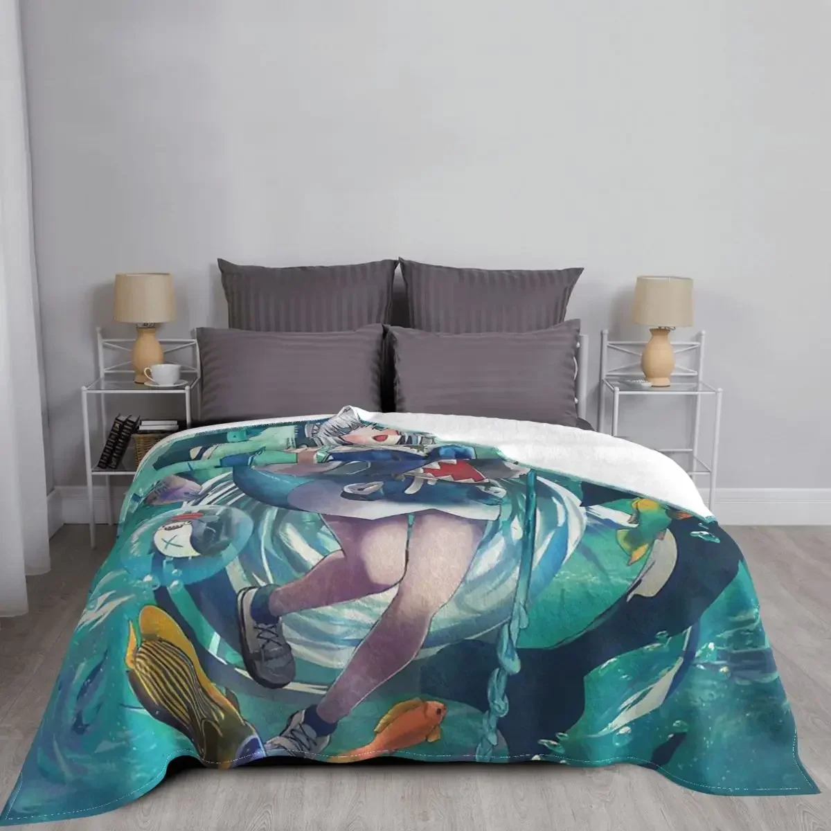 Портативное теплое удобное одеяло Hololive Virtual Host Group Box Gura и Dolphins для постельного