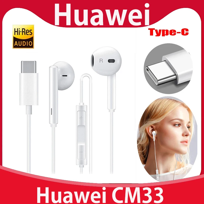

Original HUAWEI Earphone CM33 USB Type-C In Ear wired mic Volume Control Headset for huawei Mate 20 P20 Pro xiaomi 2s 6x Mi8