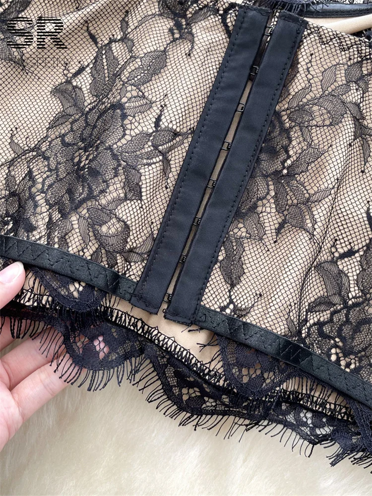 Кружевная пикантная женская рубашка SINGREINY блузка с расклешенными рукавами и