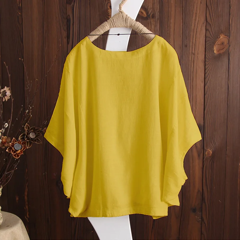 

Summer Blouse Women Half Sleeve Tunic Tops Solid Work Shirt Casual Loose Vintage Cotton Linen Blusas Femininas