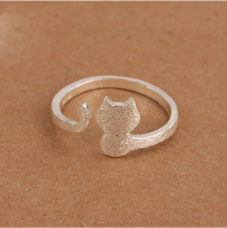 

ANGLANG New Punk Cat Design Adjustable Rings for Women Men Silver Colour Dance Party Finger Ring Special Girl Gifts