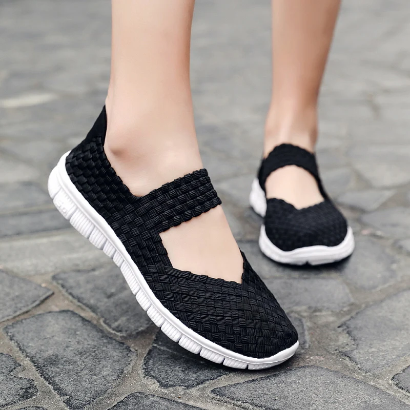 New Women's Shoes Summer Fashion Handmade Flat Sneakers Breathable Lightweight Hand-woven Shallow Mouth Women's Casual Shoes