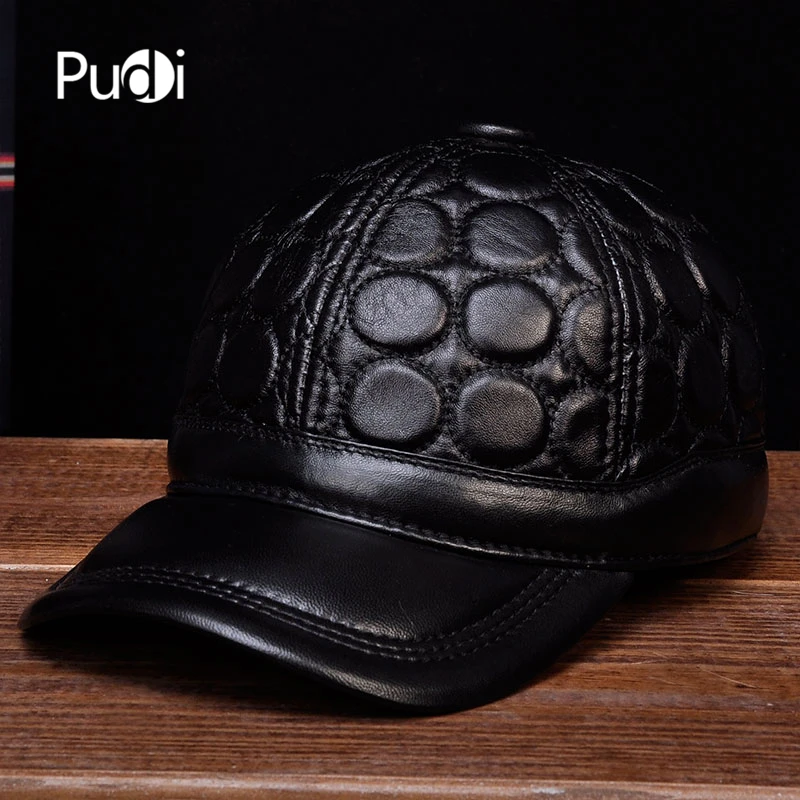 

Pudi Men Genuine Cow Leather Cowboy Hat Male Male Winter Outdoor Warm Baseball Caps HL122