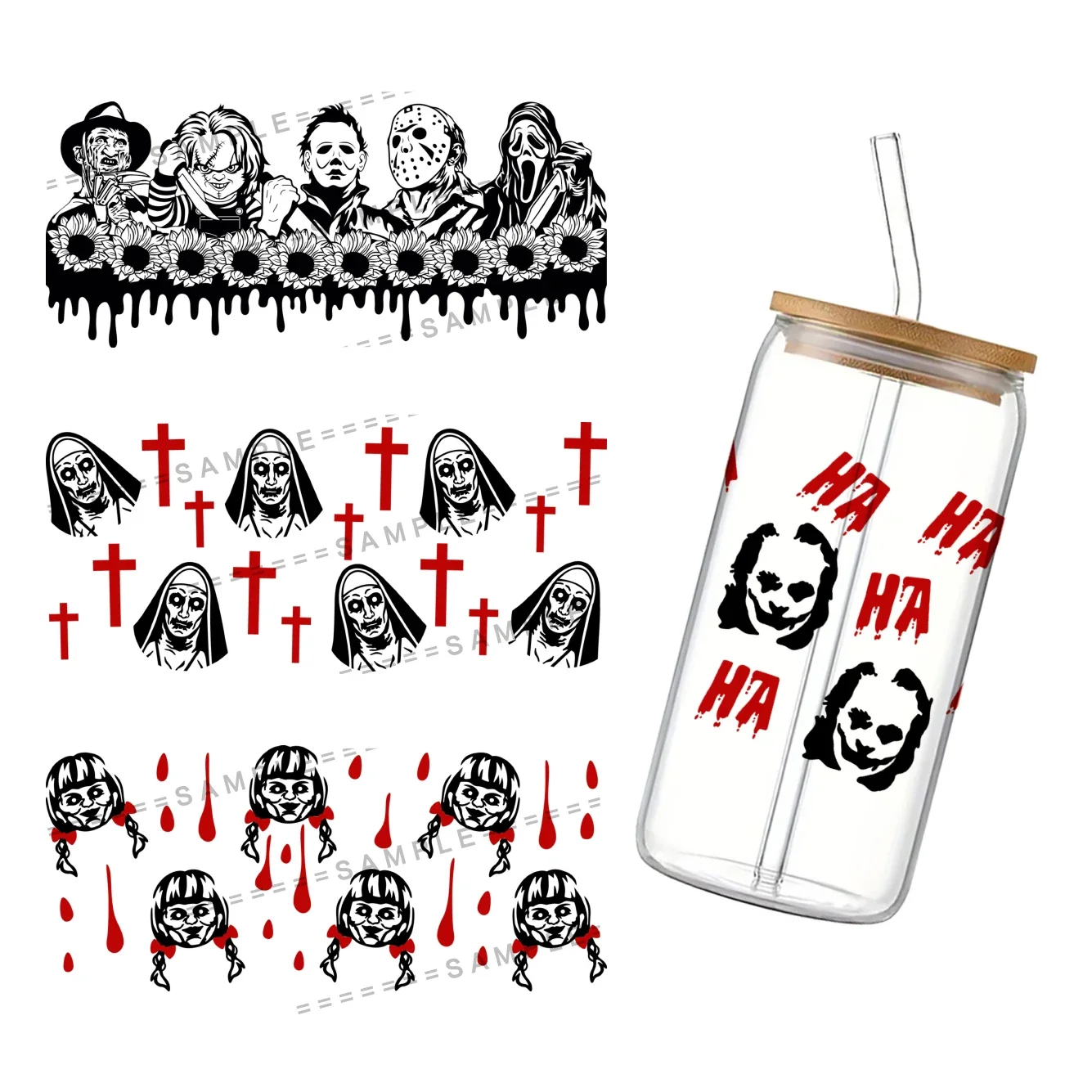 3d-пленка из фильма ужасов водонепроницаемая УФ DTF для 16 унций Libbey Glass Can DIY