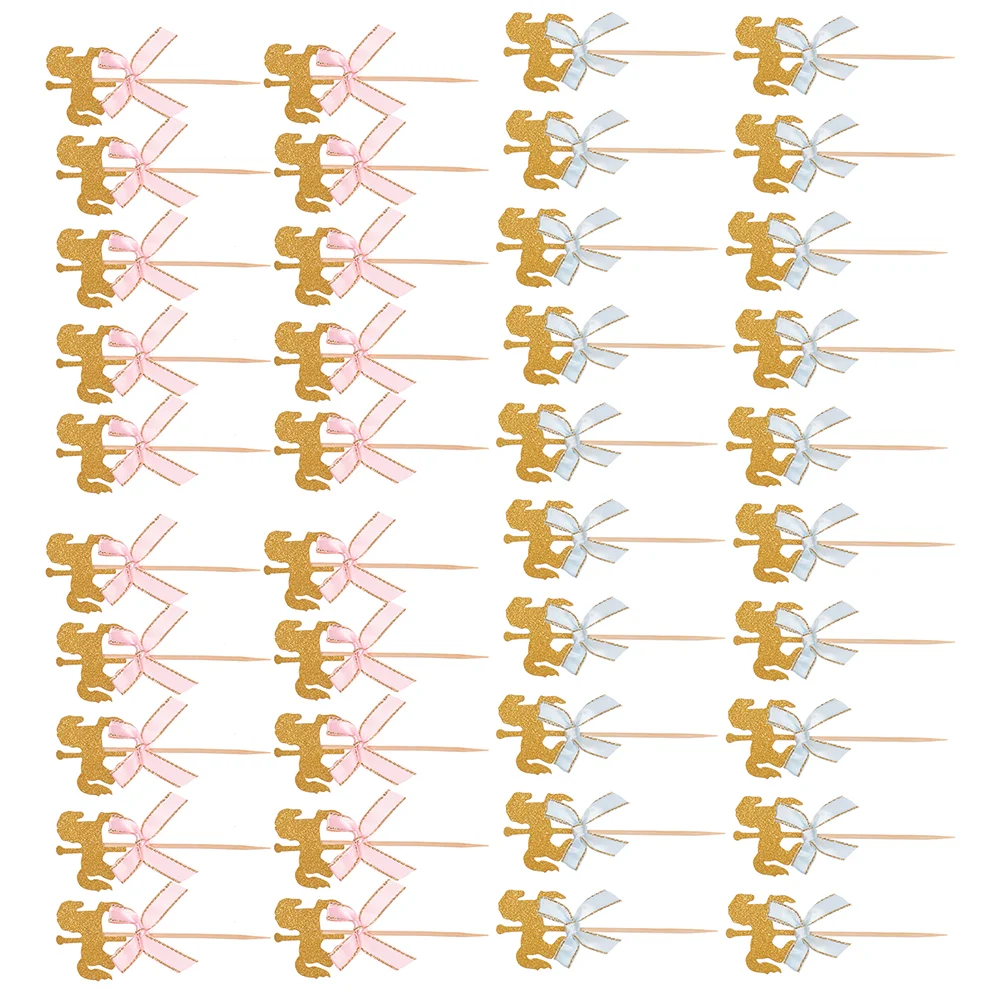 

40 Pcs Cartoon Princess Cupcake Topper Dessert Topper Nativity Ornaments Bowknot Wedding Cake Pick Baby Decor
