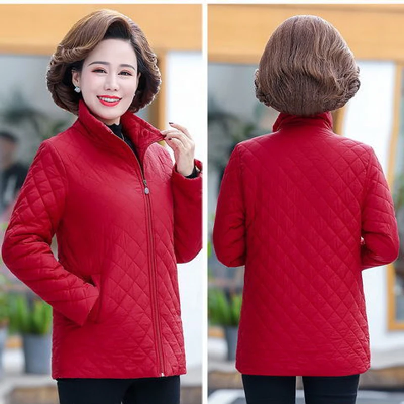 Autumn Winter Jacket Women 2023 New Solid Plus Velvet Cotton Padded Coat Thin Short Jacket Middle-aged Female Tops