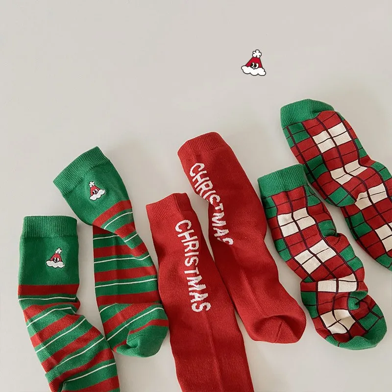 

2022 New Christmas Socks Baby Girls Sweet Festive Plaid Mid Tube Socks Children Boys Cute Santa Claus All-match Warm Stocking