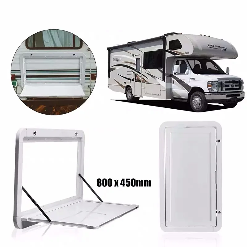 RV Out Folding Table White/Black Trailer-mounted External Dining Table Exterior Side-mounted Folding Motorhome Camping Tablerv a