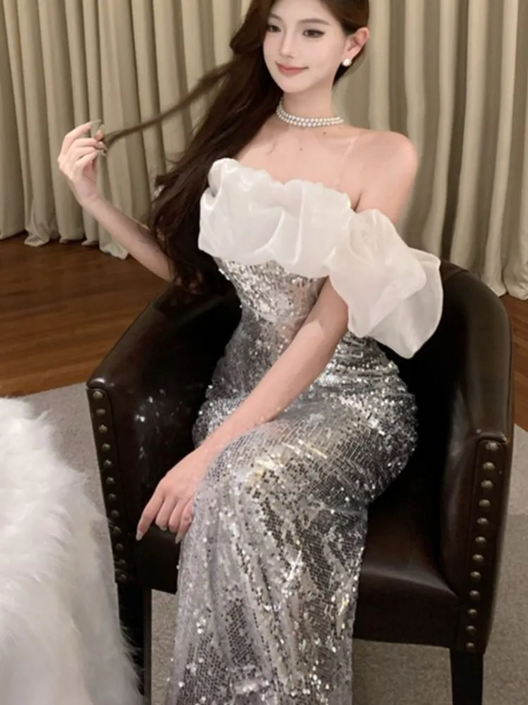 Сексуальные женские платья элегантное платье с открытыми плечами и разрезом на