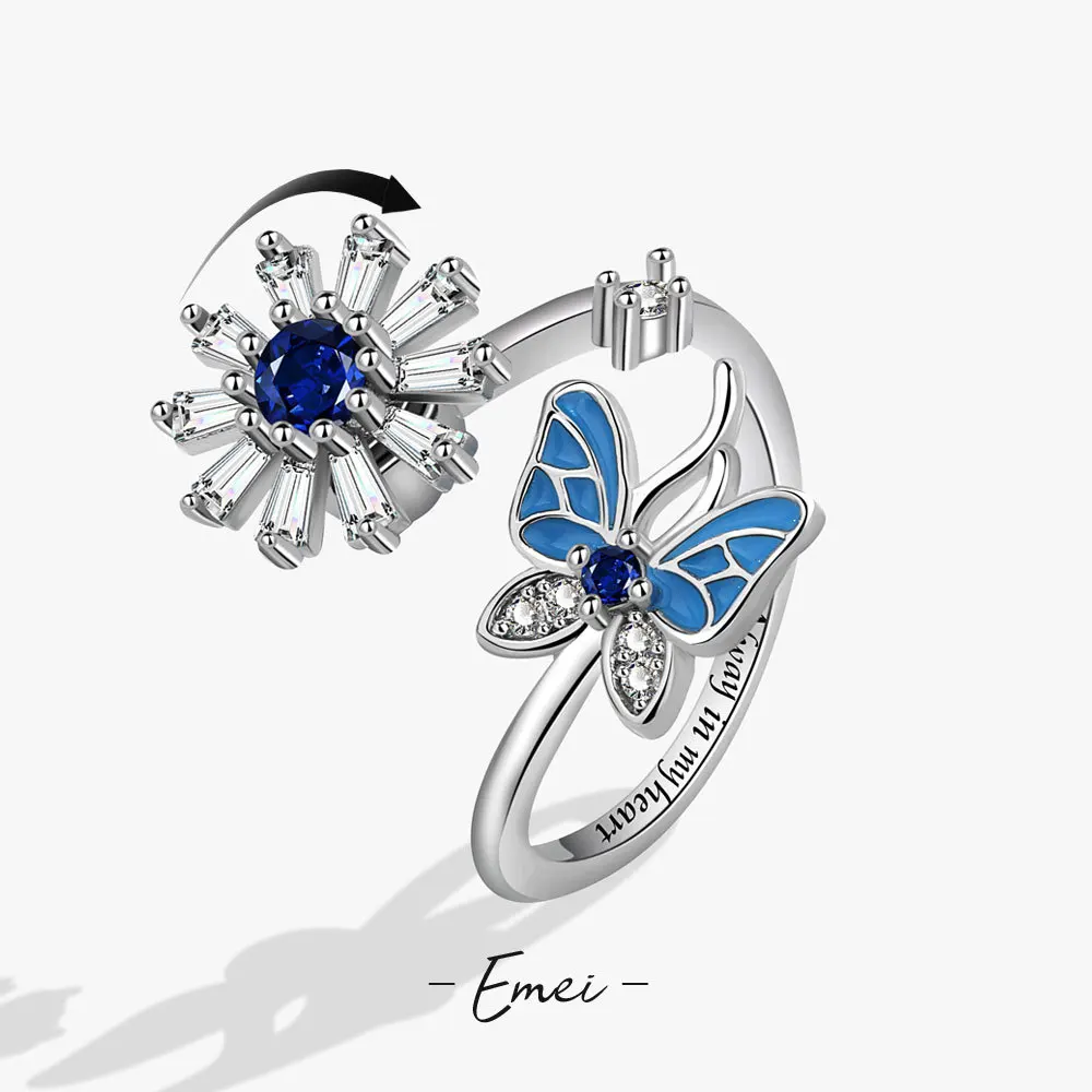 

New Trend Will Spin Relieve Anxiety And Stress Butterfly Turn Ring Female Internet Celebrity Personality Opening Ring Wholesale