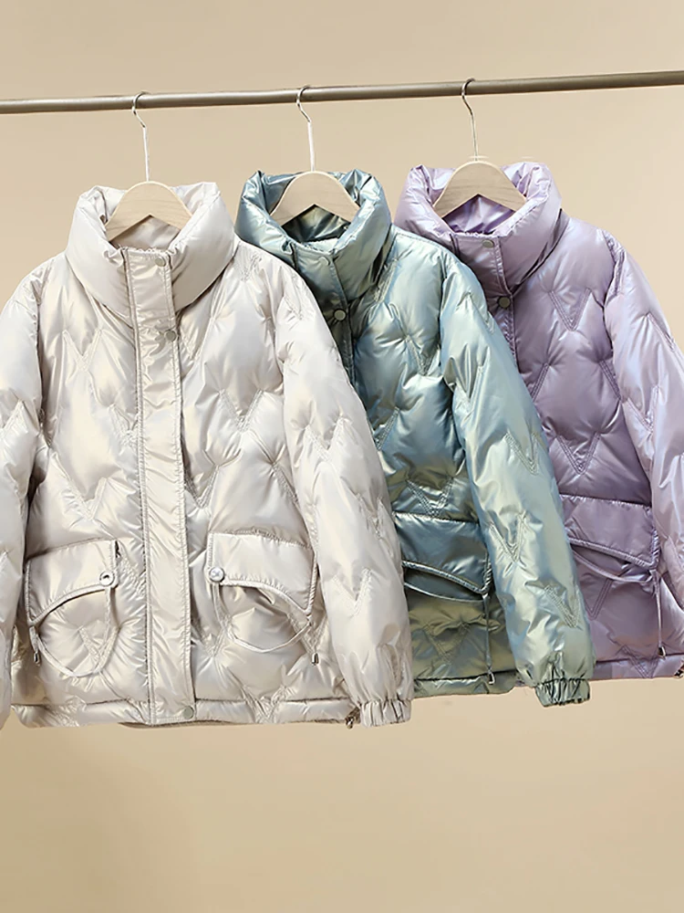 Women Jacket 2022 New Winter Parkas Female Glossy Down Cotton Jackets Stand Collar Casual Warm Parka Short Coat Female Outwear
