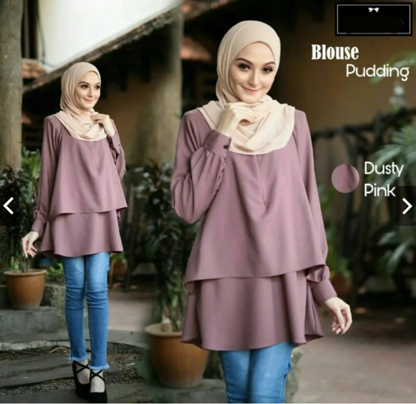 Muslim Casual Loose Tops For Women Malaysia Round Neck Solid Fake Two-Piece Style Blouse Islam Arab Turkey Long Sleeves Tunic
