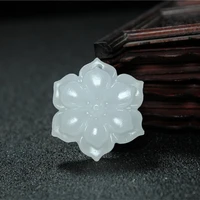 carved flower natural white jade pendant necklace fashion jewelry accessories chinese jadeite charm amulet lucky gifts for women