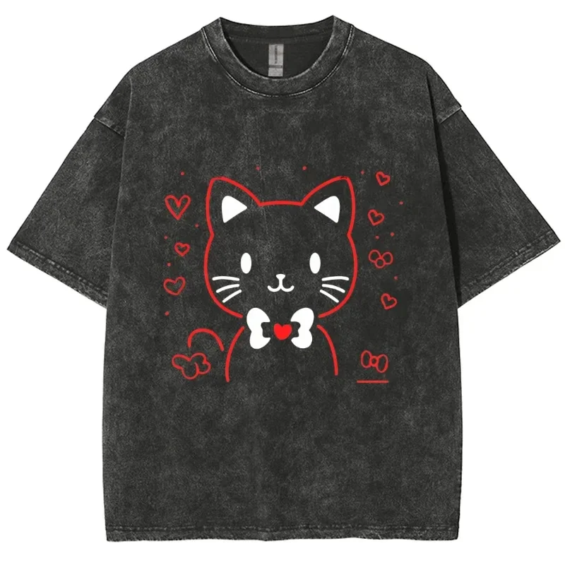 Новая футболка с милым и приятным котом для мужчин женщин хлопковая Y2K унисекс на