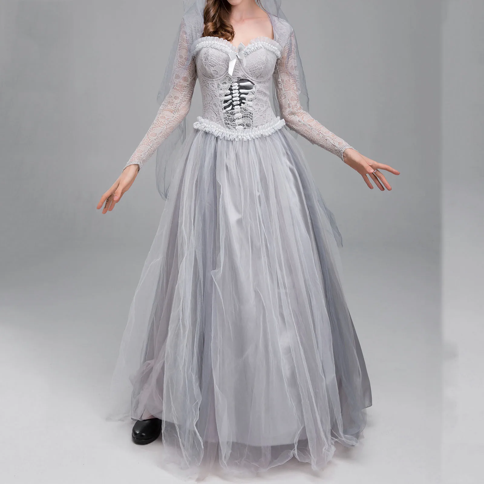 

Women Long Sleeve Lace O Neck 2pices Set Cosplay Retro Dress Great Maxi Vintage For Cosplay Dress With Sexy Midi Dress for Women
