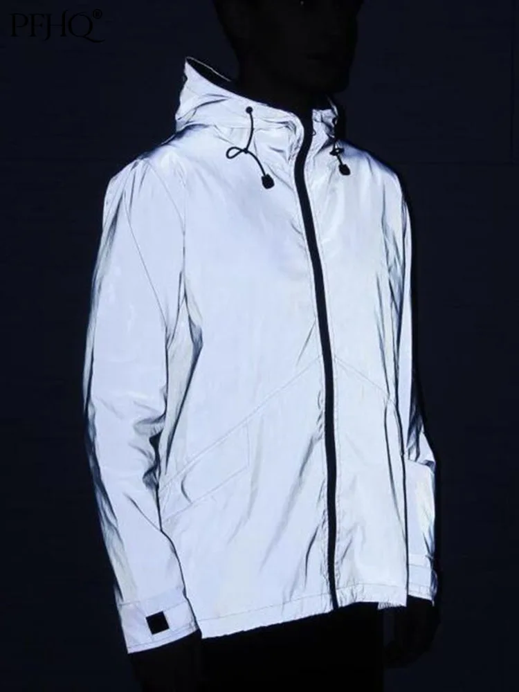 

PFHQ 2022 Night Run Dance Men's Clothes Cool High Street Windbreaker Streetwear Reflective Dovetail Jacket Coat Outdoor 21Q1552