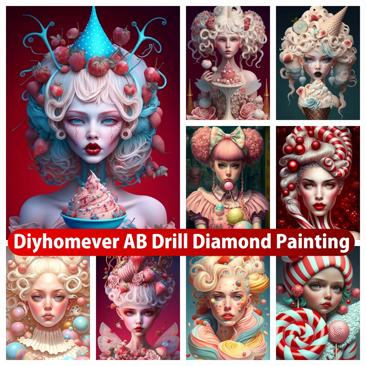 

Candy Ice Cream Land Girls AB Diamond Painting Embroidery Cartoon Cute Cross Stitch Mosaic Handmade Home Decor Gift 2023 New