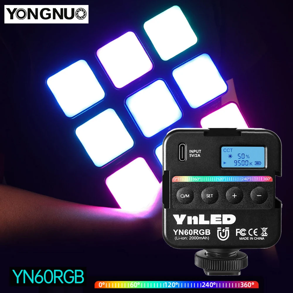 Yongnuo YN60 RGB Полноцветный 2500K-9500K миниатюрный светодиодный светильник для видеокамеры YN60RGB 2000 мА/ч карманный фотоаппарат Vlog живой заполнясветильник