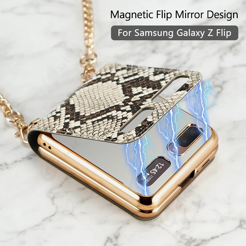 

GKK Original Case For Samsung Galaxy Z Flip Case PU Leather Magnetic Mirror Fold Satchel Style For Samsung Z Flip Cover Coque