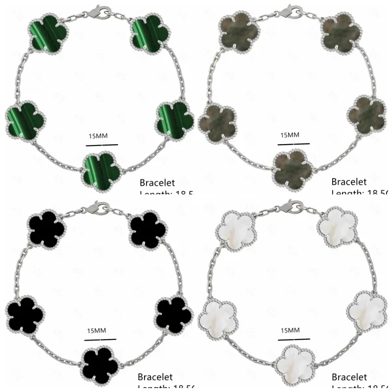 

Роскошный большой пятилистный Цветочный браслет с четырехлистным клевером золотой серебряный браслет из ракушек из натурального камня браслет с шармами подарок