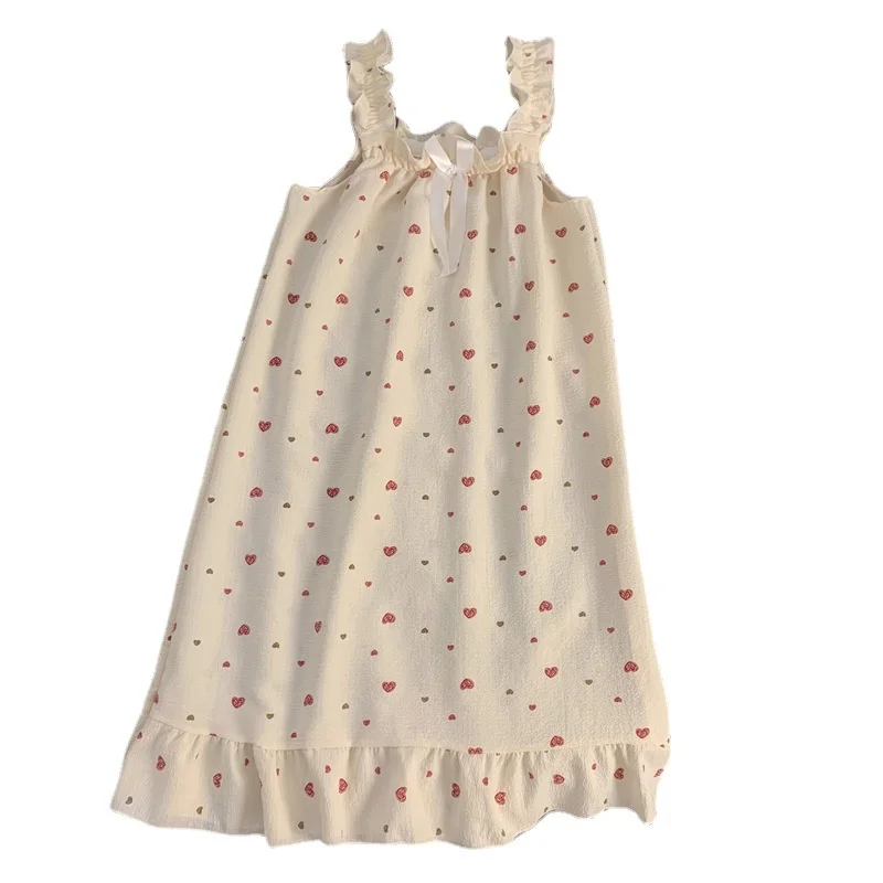Summer Sleeveless Nightdress Women Cute Print Princess Nightgowns Sleepdress Home Dressing Gown Summer Long Sleepwear Nightwear