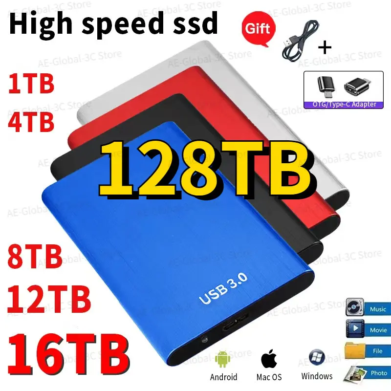 High Speed Mobile Solid State Drive 128TB Portable SSD External Storage Hard Disk USB3.0 2TB Жесткий диск for Laptop Notebook