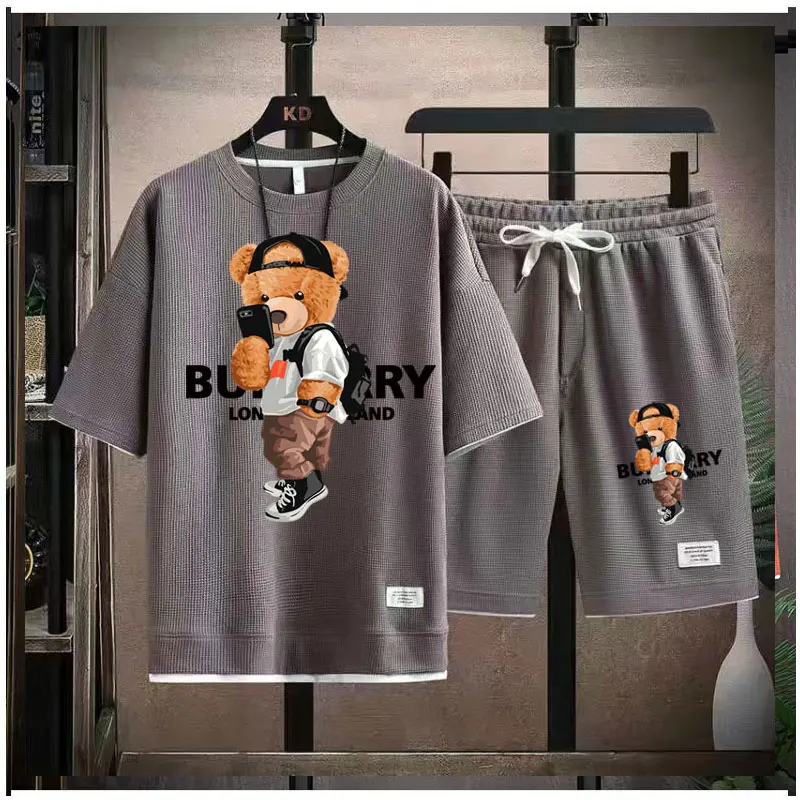 2023 Korean fashion Printed bear T-Shirts Shorts Men's Sets Luxury leisure 2 Piece Outfit Streetwear Summer Quality Tracksuit