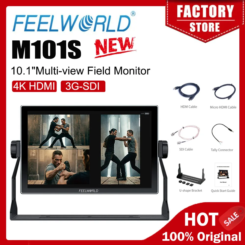 Фото Многодисплейный монитор FEELWORLD M101S 10.1 дюйма, 1200 нит, 1920x1200 IPS, 3G-SDI, HDMI 2.0, LUT, HDR, 1920x1200 пикселей №1
