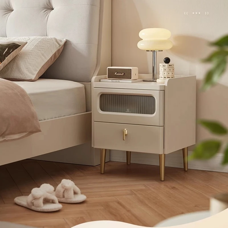 

Storage Cabinet Cream Style Nightstand Modern Nordic Bedroom Luxury Bedside Cabinet Wooden Drawers Tables De Nuit Furniture WKNS