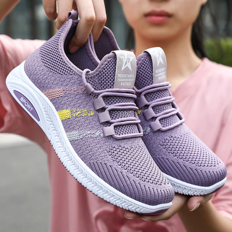 

Shoes Women's 2022 New Breathable Flying Woven Single Shoes Soft Bottom Mother Shoes Sneakers Platform Sneaker Canvas Shoes