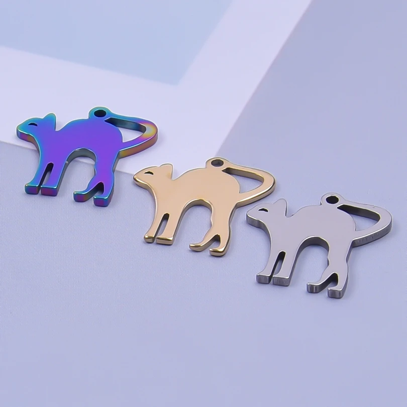 

10pcs/lot Cute Animal Stainless Steel Lucky Cat Charm for Jewelry Making Earrings Bracelets Waterproof Pendant Bijoux Collane