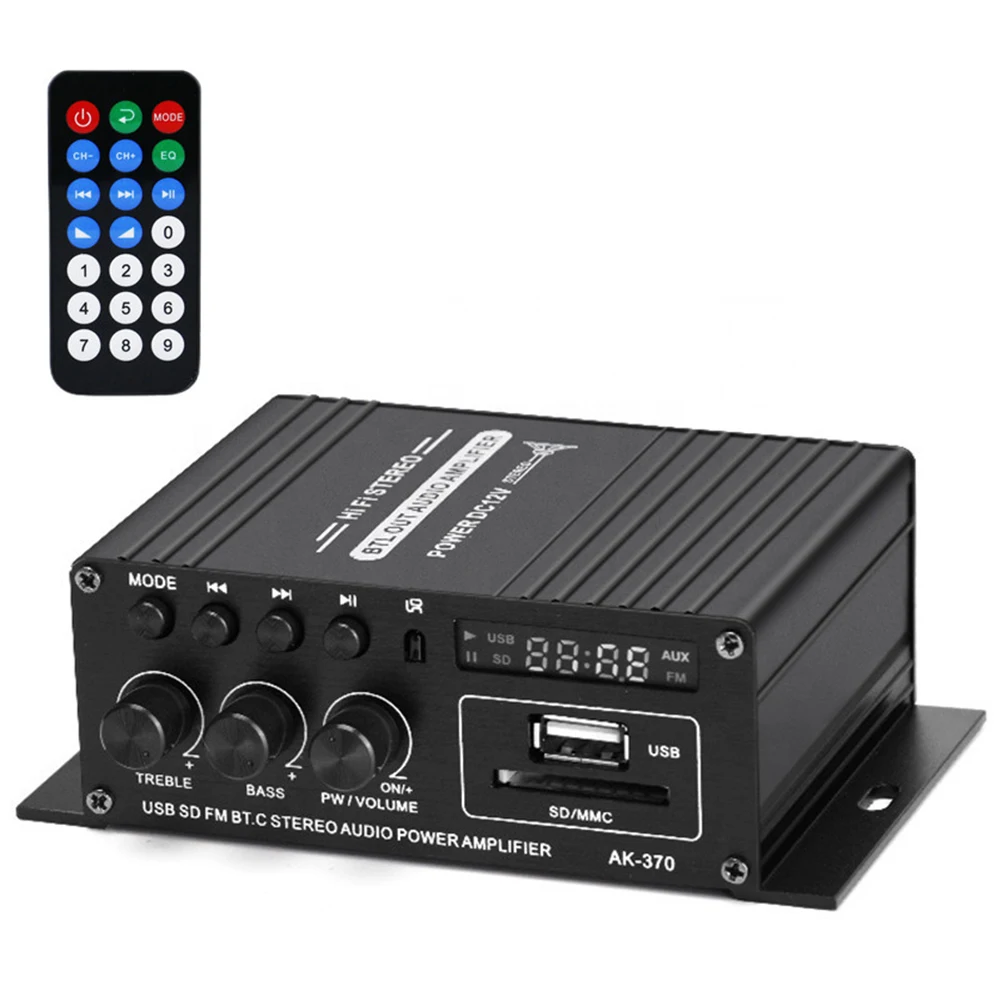 Фото AK-370 Bluetooth-совместимый усилитель мощности 20Вт+20Вт, усилитель мощности DC 12В, автомобильный музыкальный сабвуфер, мини HIFI стереоусилитель с USB OTG входом №5
