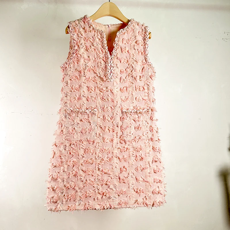 Женское твидовое платье без рукавов маленькое Очаровательное платье-трапеция