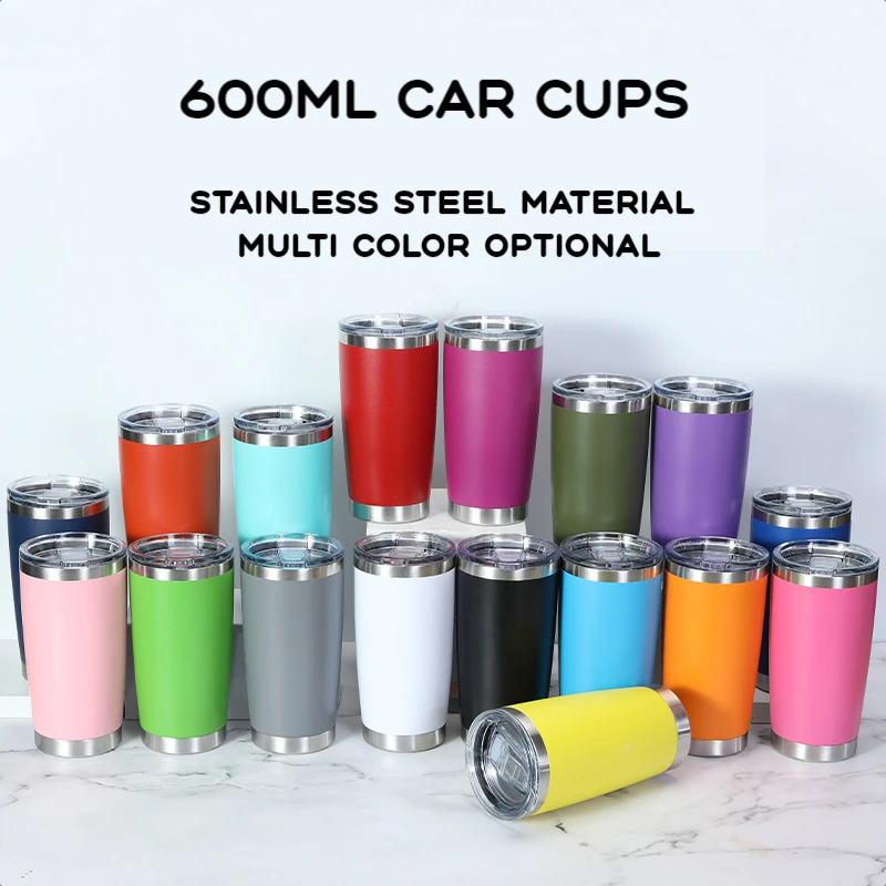 

20oz Cold And Hot Thermal Mug Water Termos Insulated Drinking Bottle Stainless Steel Plastic Spray Portable Beer Drinks Car Cup