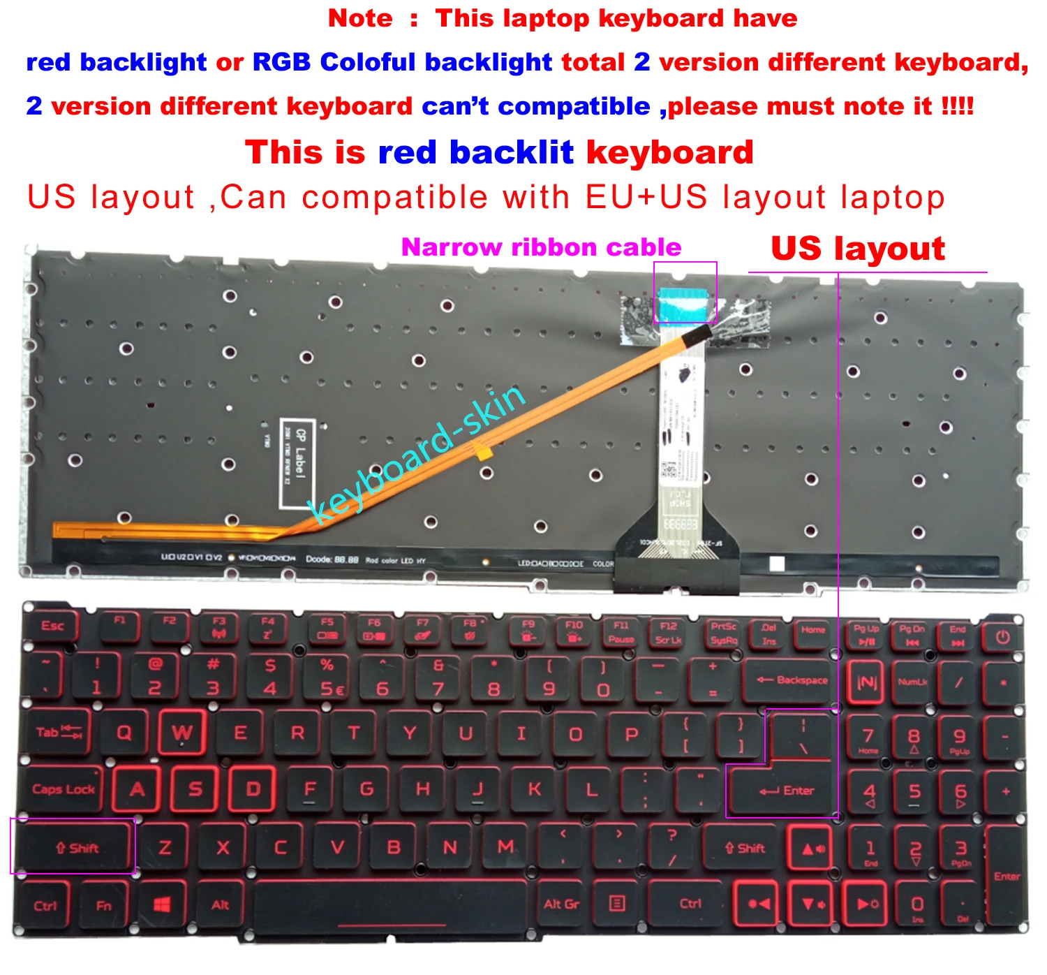 Клавиатура с красной подсветкой US для Acer Nitro 5 AN515-56 AN515-57 AN515-45 AN515-55 N20C1 Predator Helios 300 PH315-54