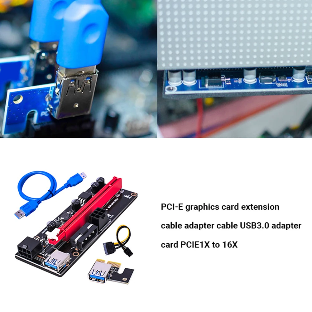 

PCI-E Riser Card PCI Express 1X To 16X Extender PCIe Adapter USB 3.0 Cable 4Pin 6Pin Power for GPU Mining Miner Graphics Cards