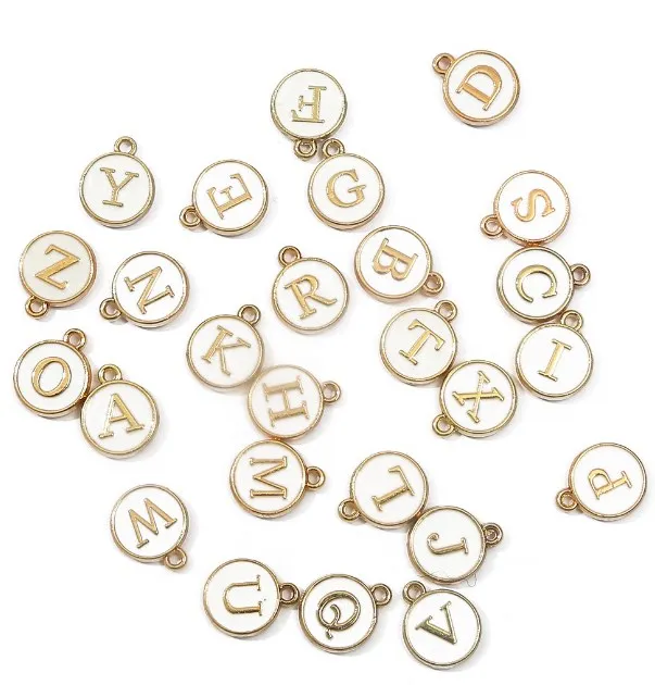

10pcs 12mm Alloy dripping oil 26 letter diy hand beaded loose pendant accessories bracelet woven material