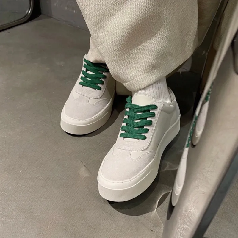 Spring and autumn new leather patchwork lace up vintage thick soled casual shoes women's summer walking flats soled sneakers