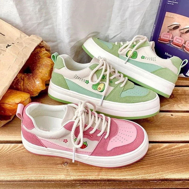 SHANPA Fruit Print Shoes for Women 2023 Summer Hot Style Original Design Small White Retro Student Sneakers Zapatillas Mujer