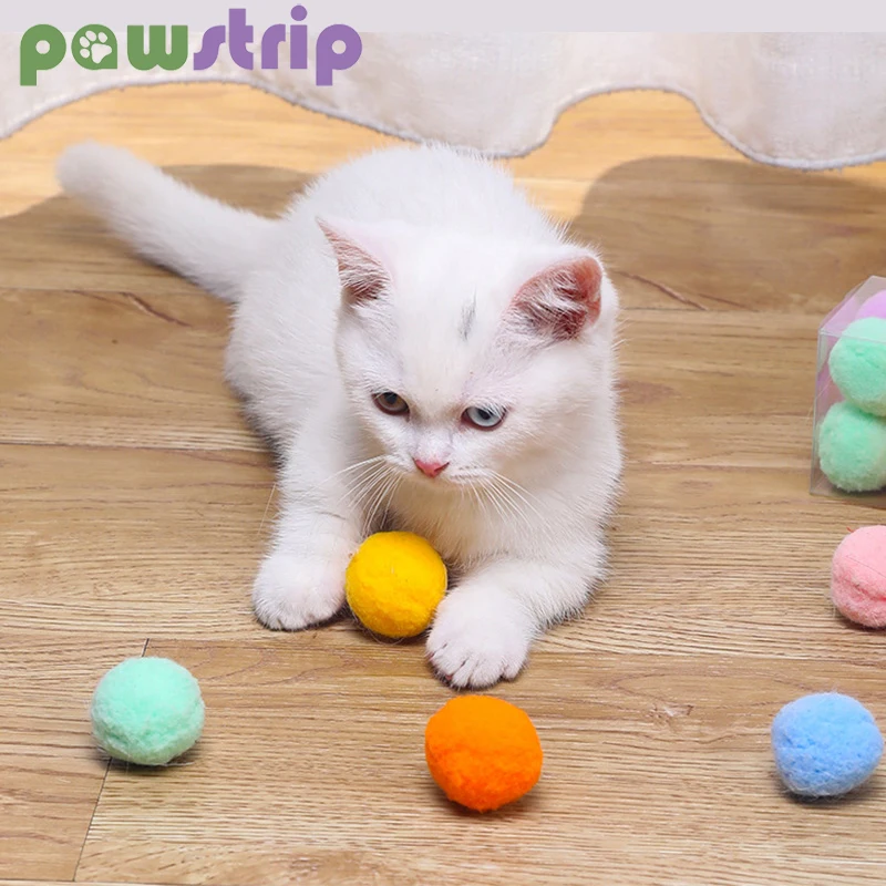 

Colorful Funny Cat Toy Ball Highly Elastic Plush Balls Pet Toys for Cats Chase Chew Toy Kitten Self-hey Silent Ball Cat Supplies